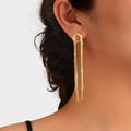 Elegant Chic Long Gold Chain Tassel Dangle Elements Minimalist Earrings Ear Line