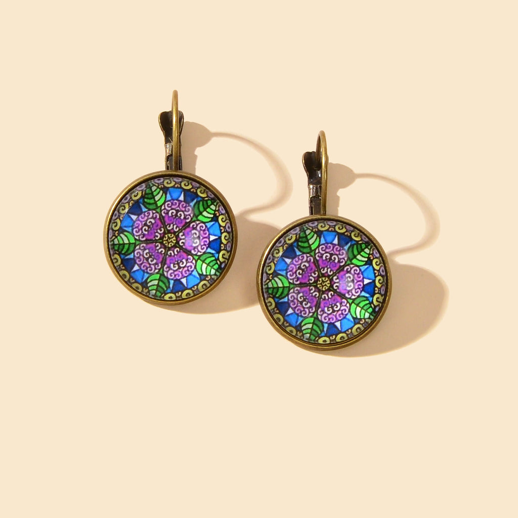 National Style Jewelry Vintage Antique Flower Pattern Round Ethnic Hoop Earrings