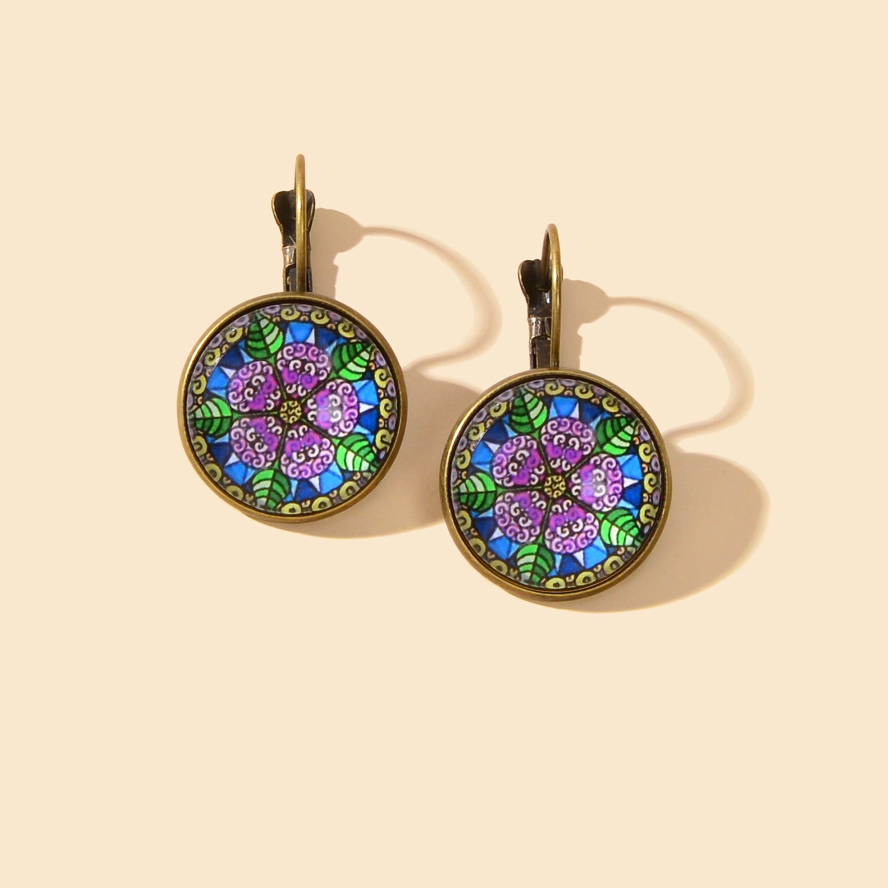 National Style Jewelry Vintage Antique Flower Pattern Round Ethnic Hoop Earrings