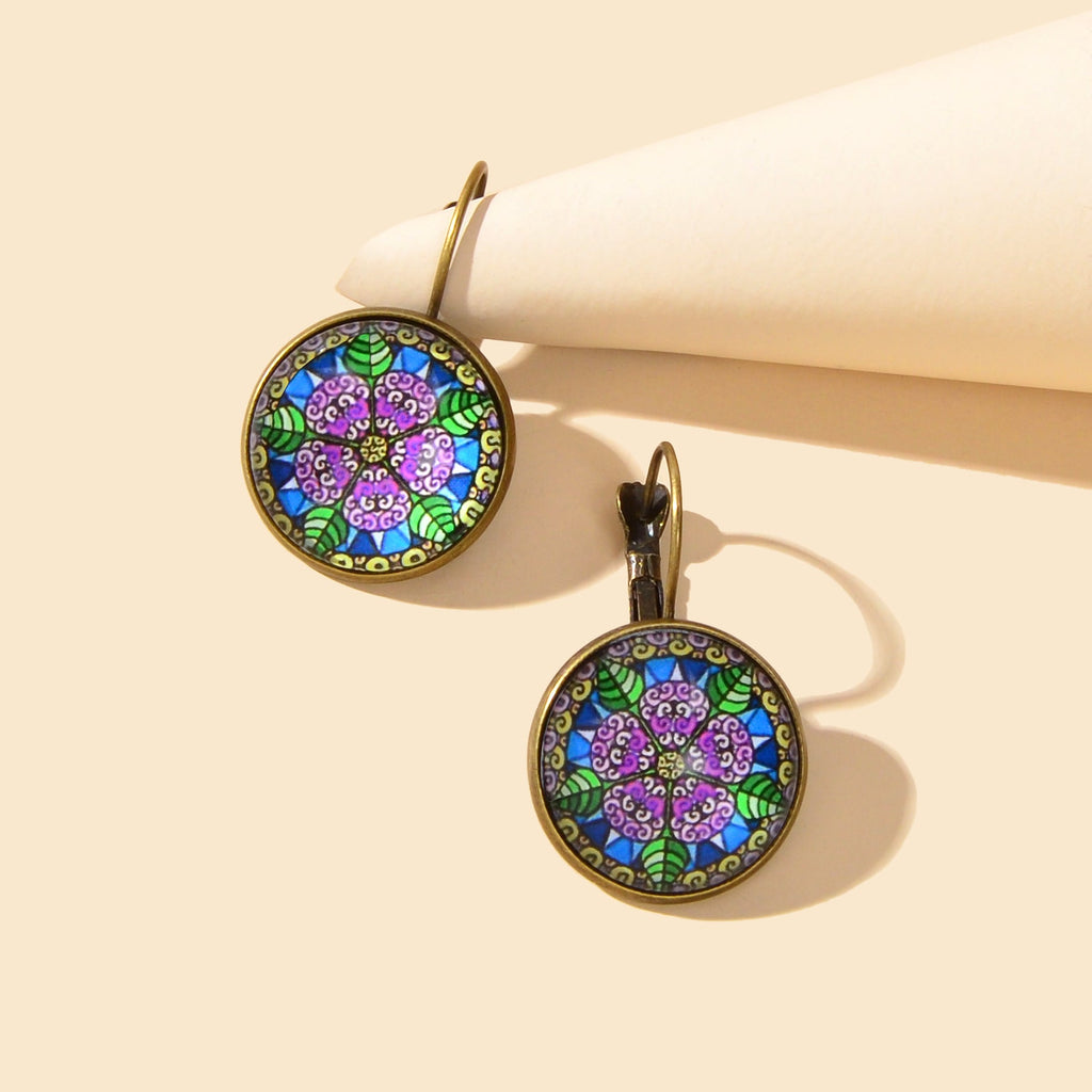 National Style Jewelry Vintage Antique Flower Pattern Round Ethnic Hoop Earrings