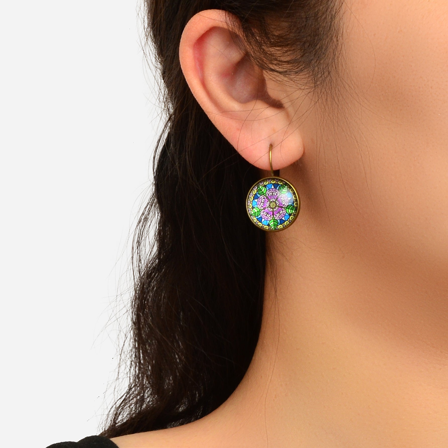 National Style Jewelry Vintage Antique Flower Pattern Round Ethnic Hoop Earrings