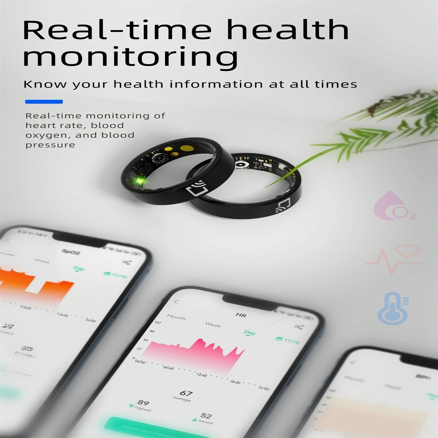 NNEIDS Smart Ring With Heart Rate Blood Oxygen Sleep Monitoring - Multiple Sports Modes - Black Size 14