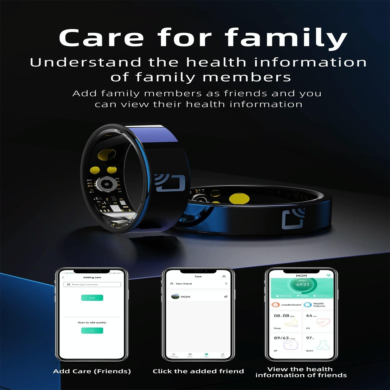 NNEIDS Smart Ring With Heart Rate Blood Oxygen Sleep Monitoring - Multiple Sports Modes - Black Size 14