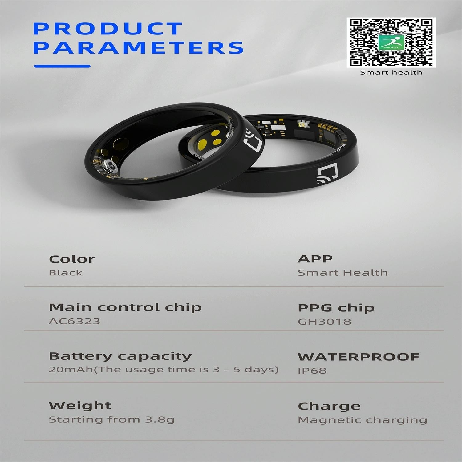 NNEIDS Smart Ring With Heart Rate Blood Oxygen Sleep Monitoring - Multiple Sports Modes - Black Size 14